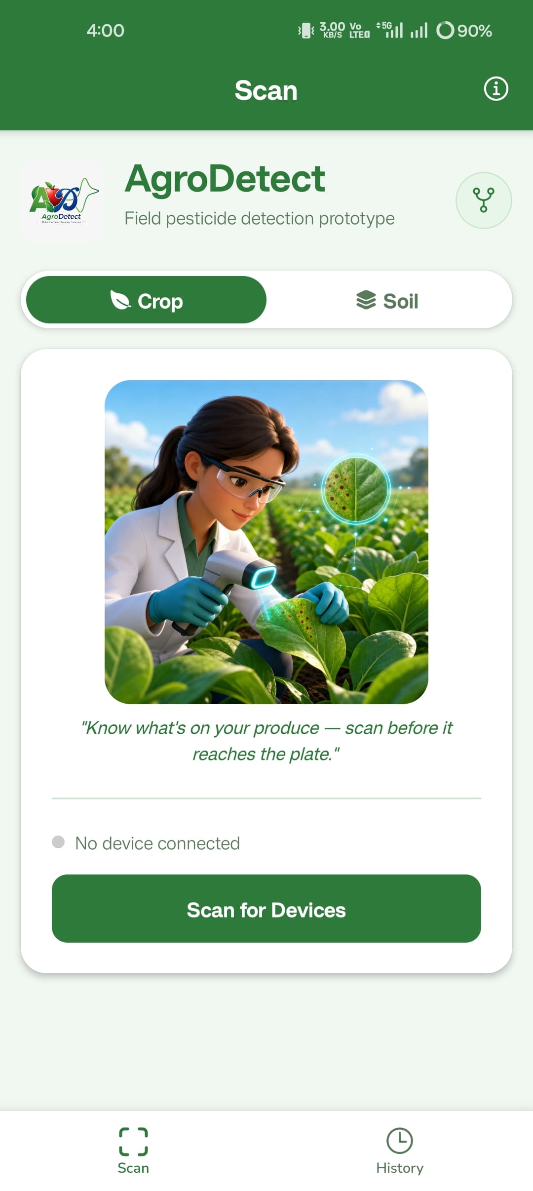AgroDetect mobile app scan screen